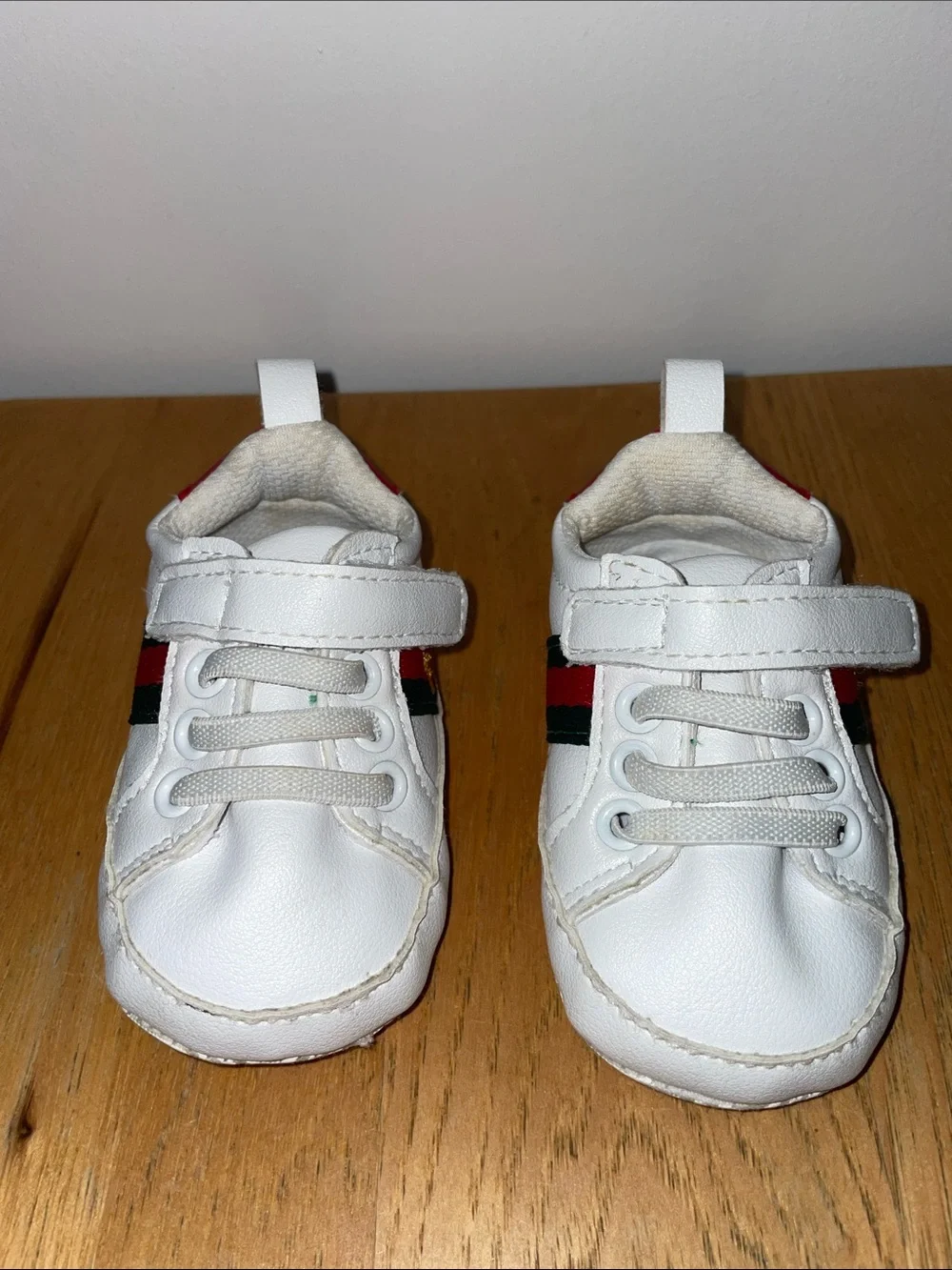 Infant White Kids Sneakers with Red & Green Stripe